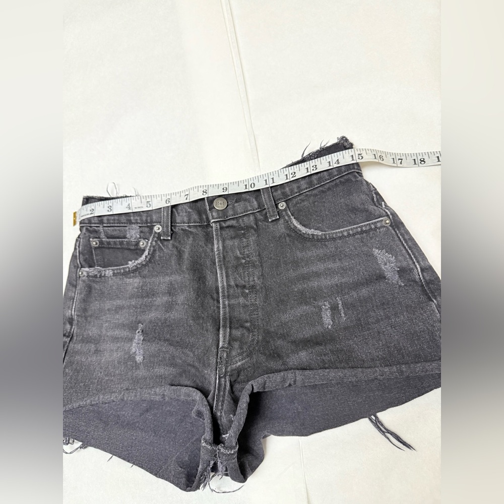 Reformation Black Dixie High Waist Cutoff Denim Shorts Distressed Cheek View 5